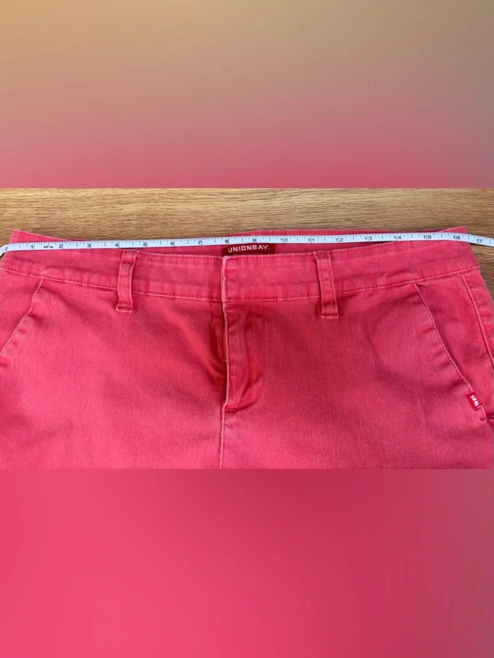 Union Bay Juniors 12/13 Stretch Bermuda Long Denim Shorts Coral Vintage Y2K 2000